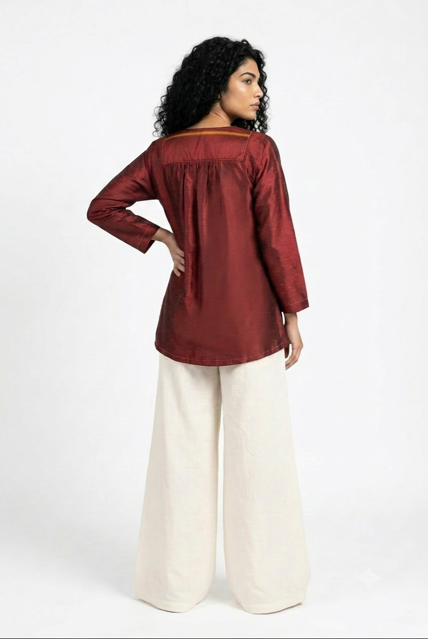 Handwoven Ikat Silk Tunic Red