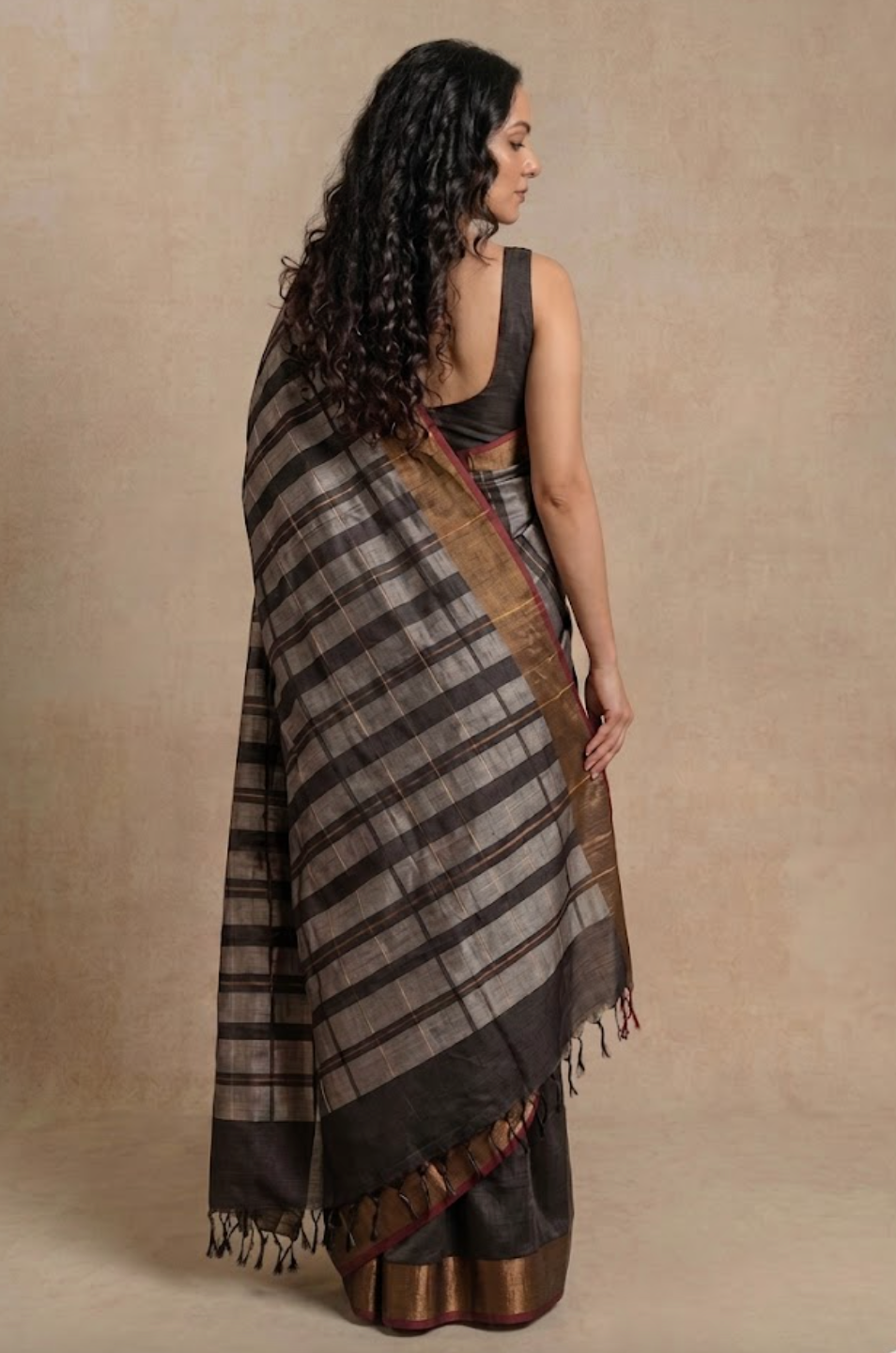 Jal Stripe Handwoven Tussar Silk Saree - Black