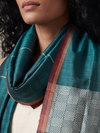 Tussar Silk Stole - Teal White