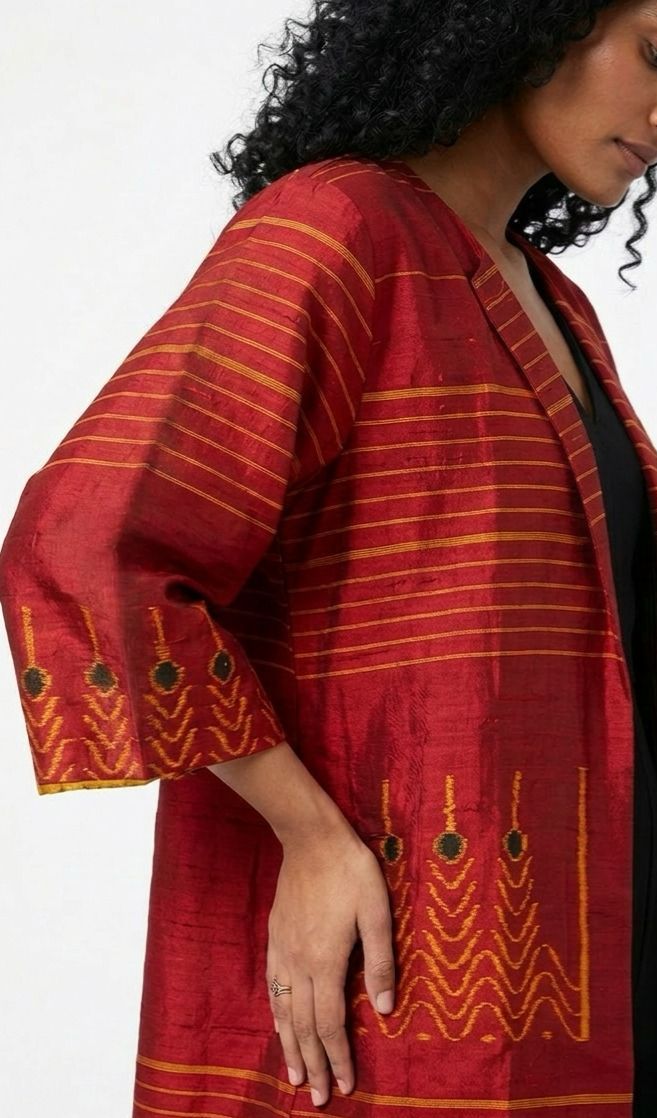 Handwoven ikat Silk Reversible Jacket Red