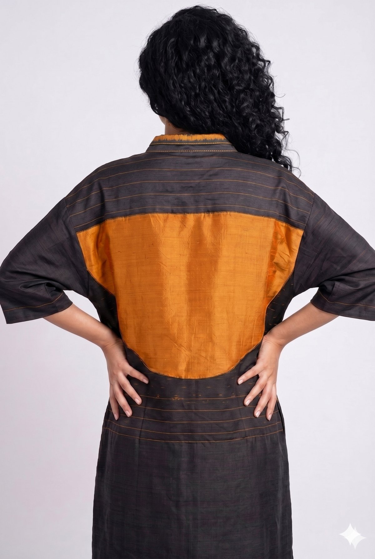 Handwoven Ikat Silk Shirt Dress Black
