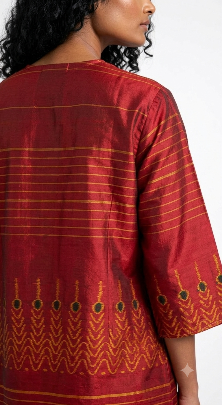 Handwoven ikat Silk Reversible Jacket Red