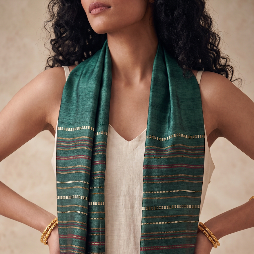 Tussar Silk Beej Stole - Green