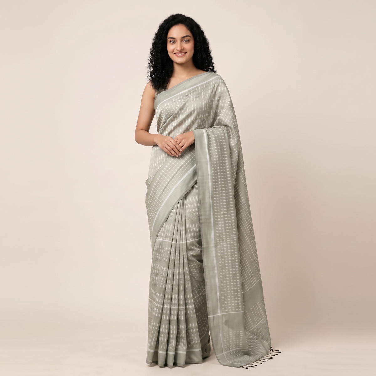 Baarish Handwoven Ikat Silk Saree - Silver