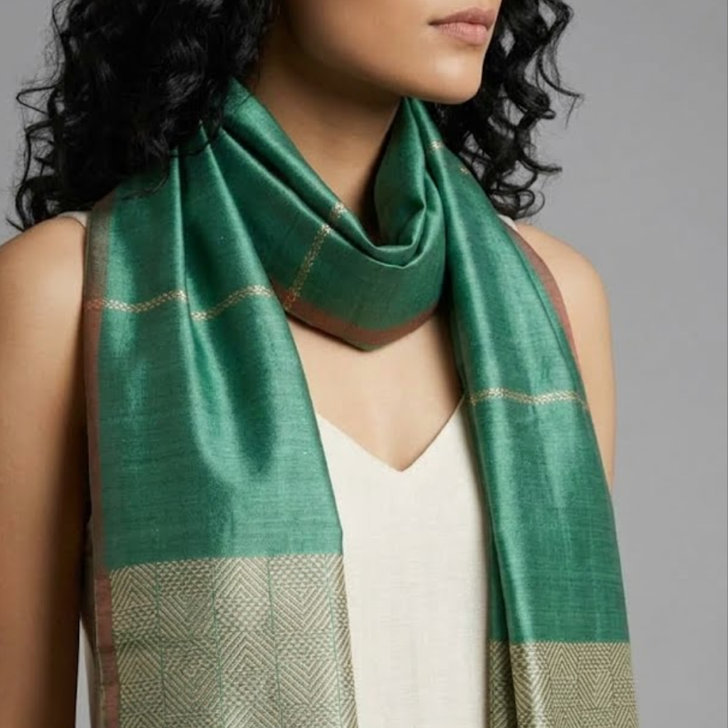 Tussar Silk Stole - Sea Green