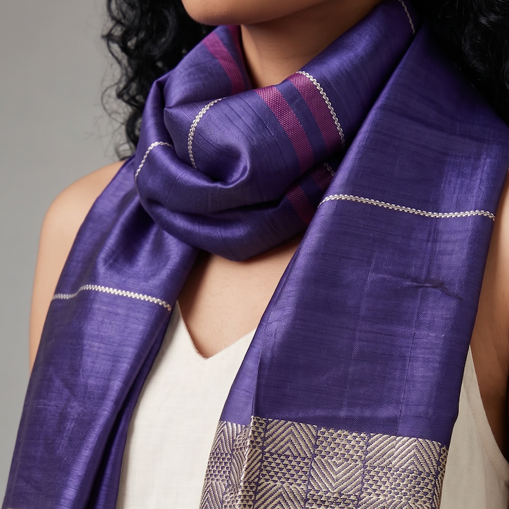 Tussar Silk Stole - Deep Violet