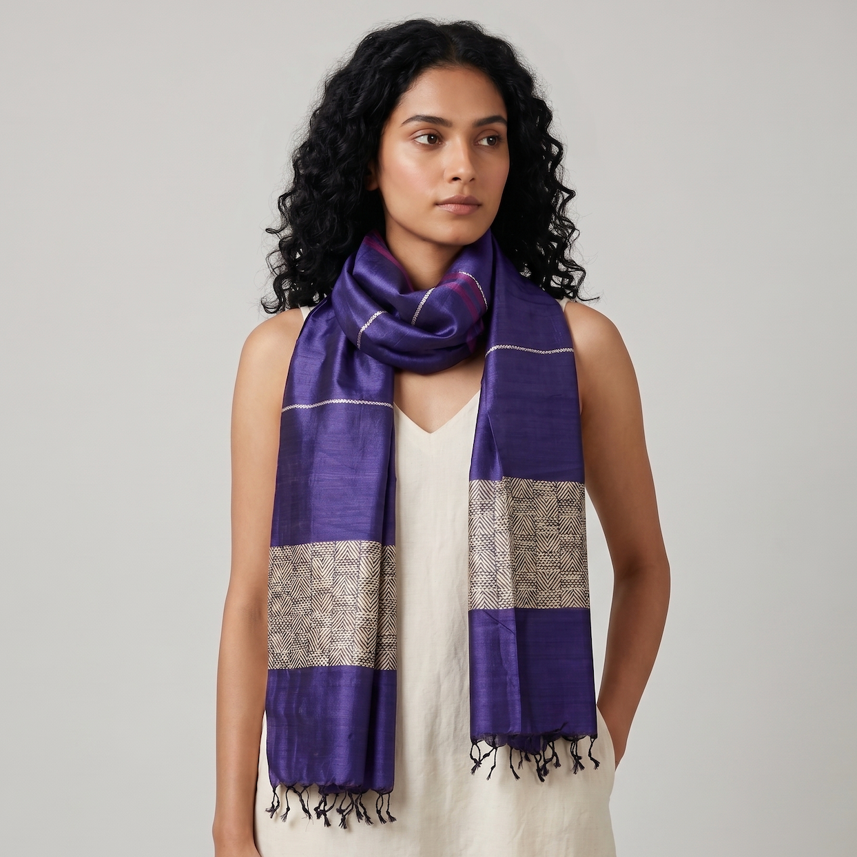 Tussar Silk Stole - Deep Violet