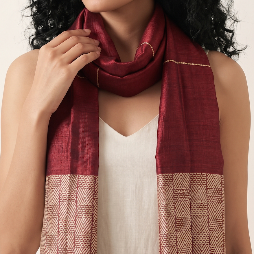 Tussar Silk Stole - Maroon