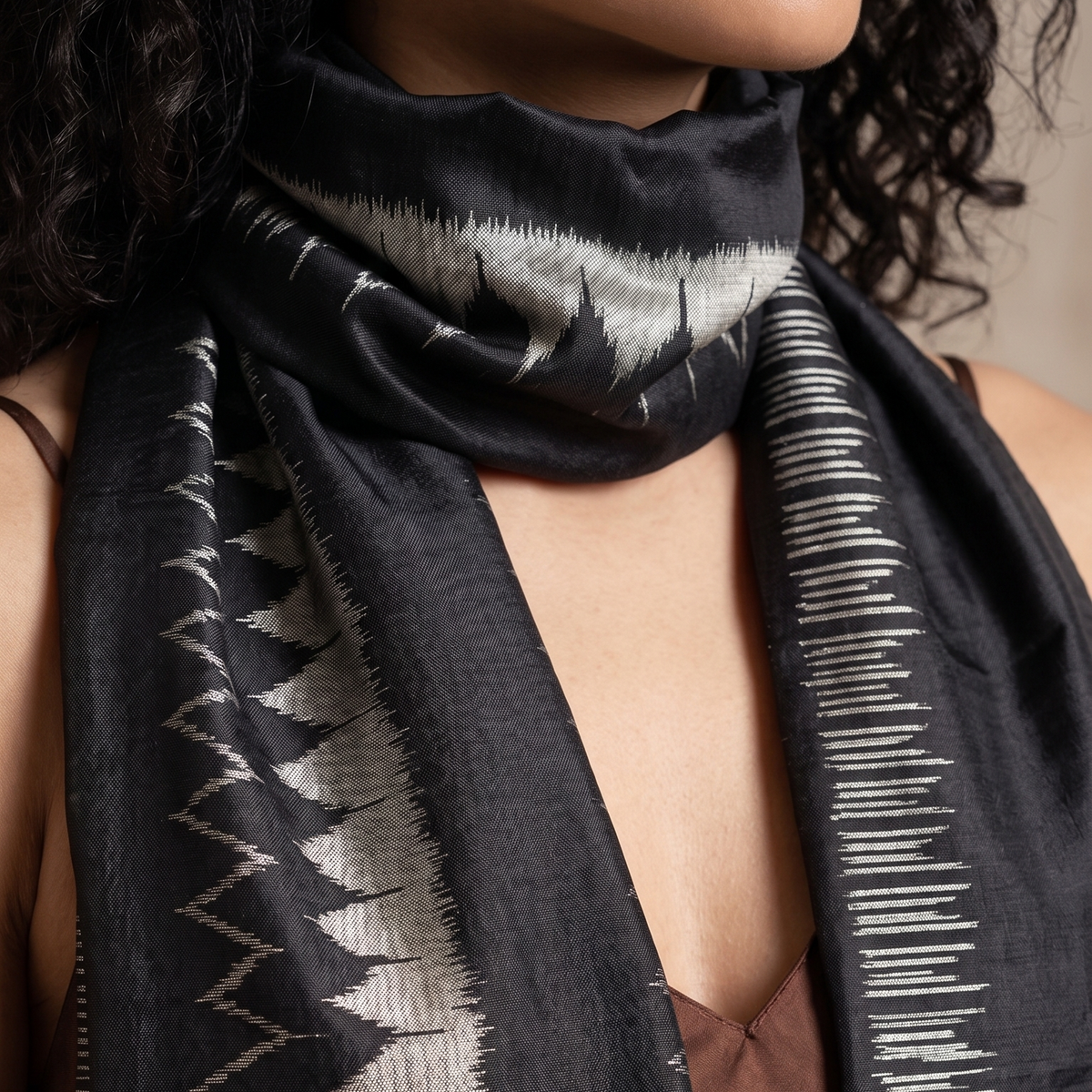 Ikat Silk Stole - Deep Blue