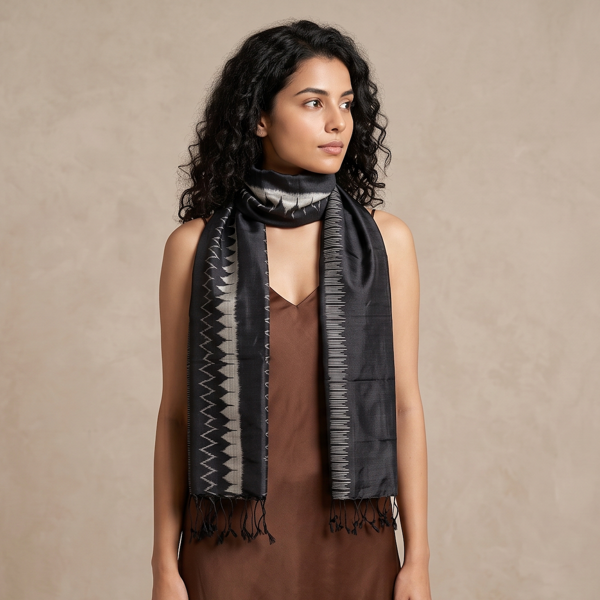 Ikat Silk Stole - Deep Blue