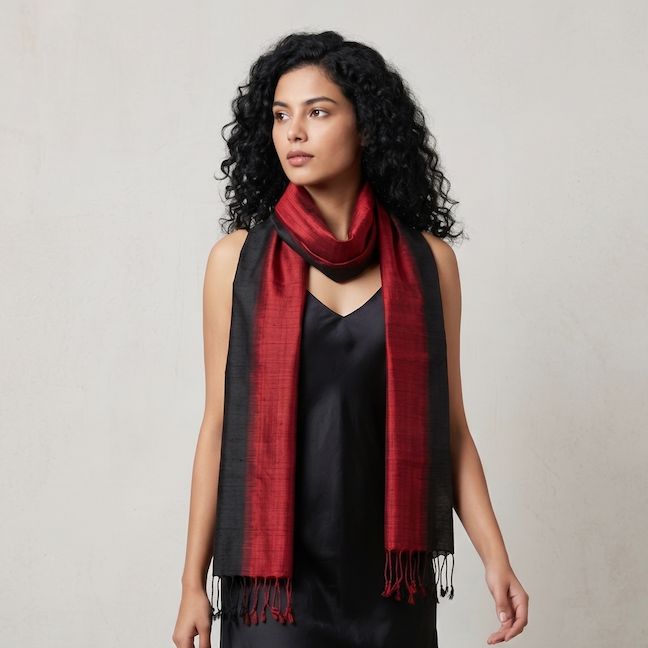 Ikat Silk Stole - Red Black