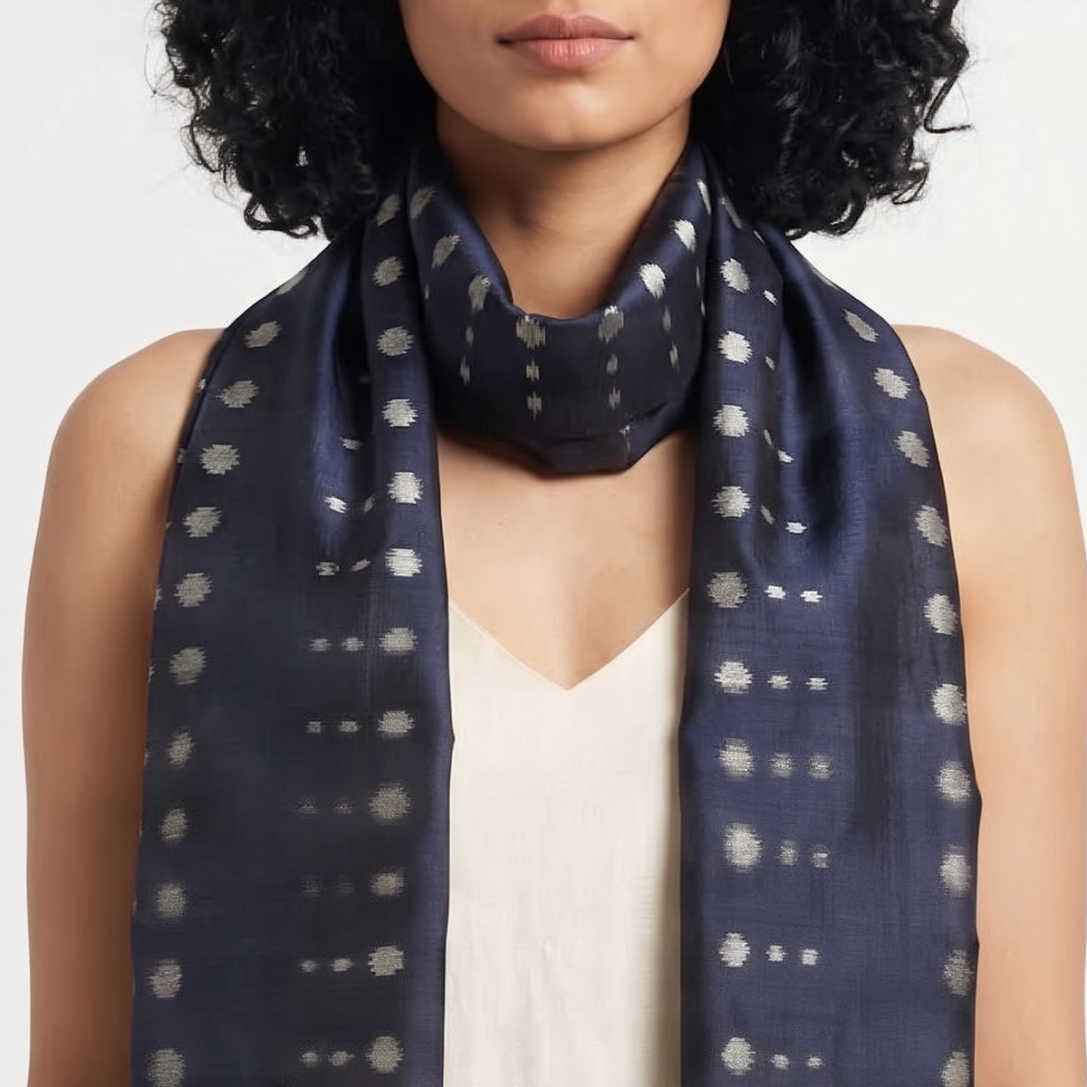Ikat Silk Stole - Navy Blue