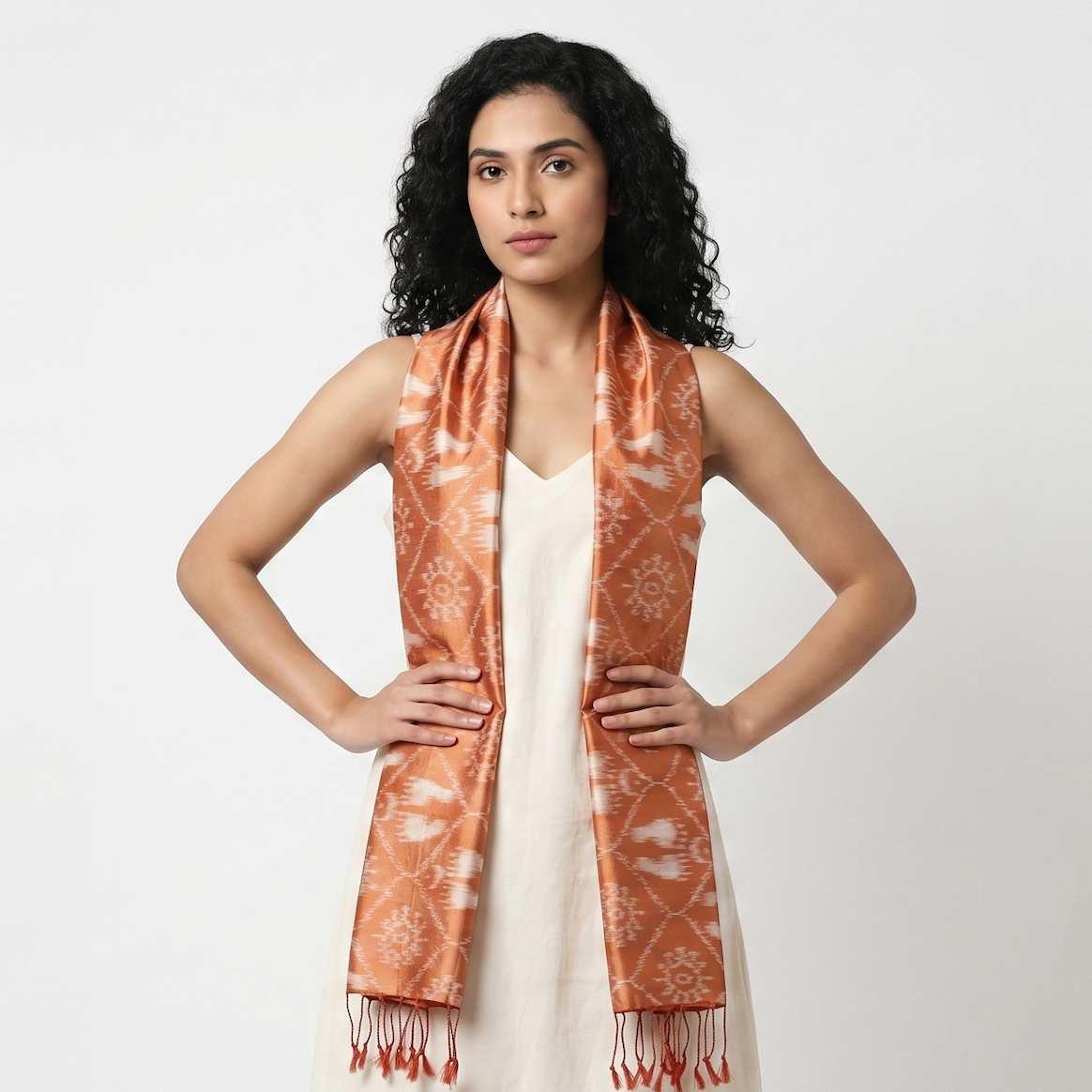 Ikat Silk Stole ND - Orange