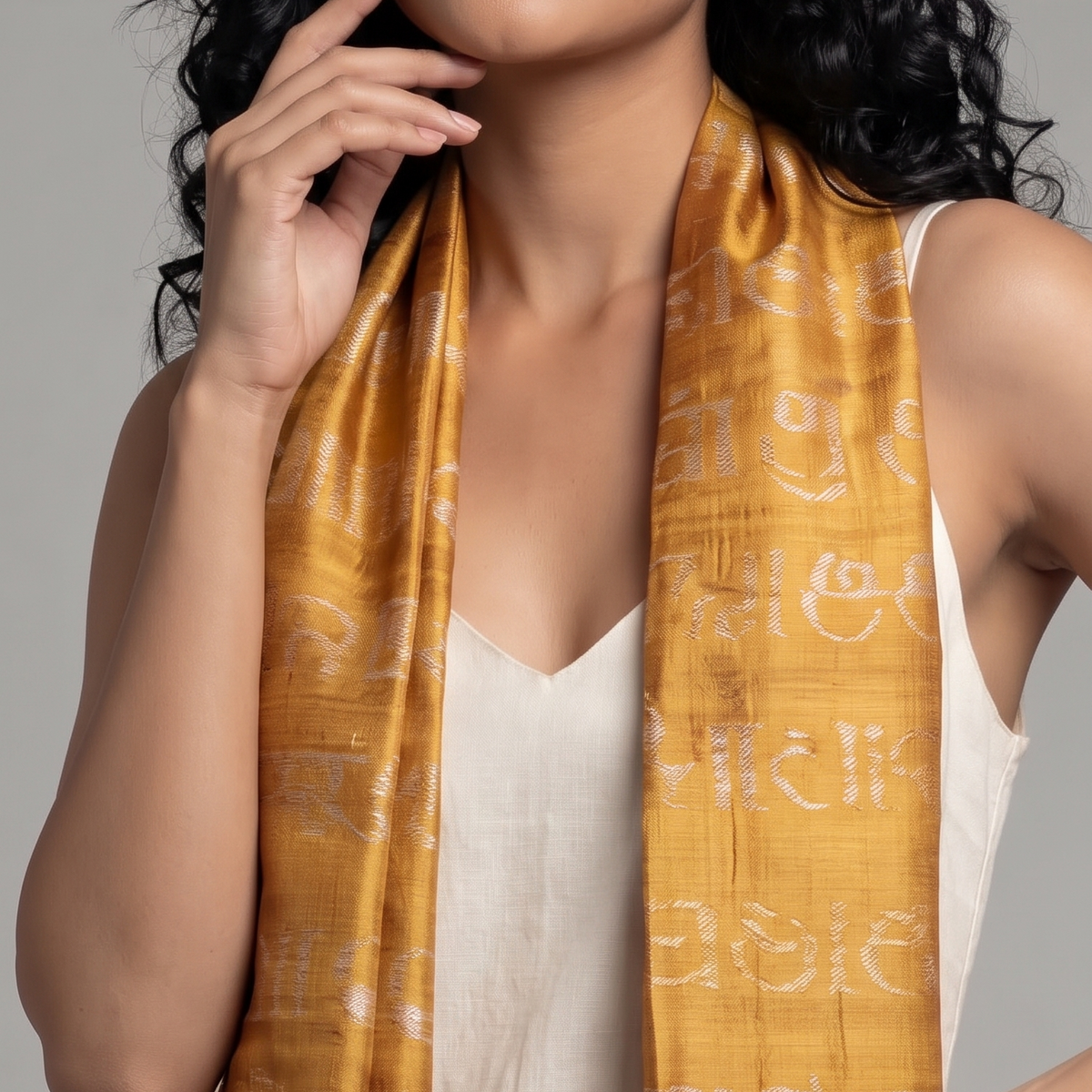 Ikat Silk Stole ND - Yellow
