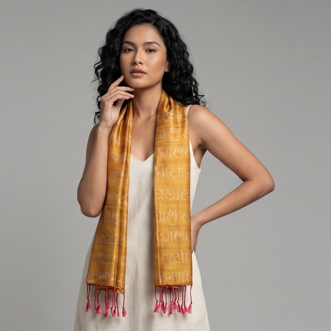 Ikat Silk Stole ND - Yellow