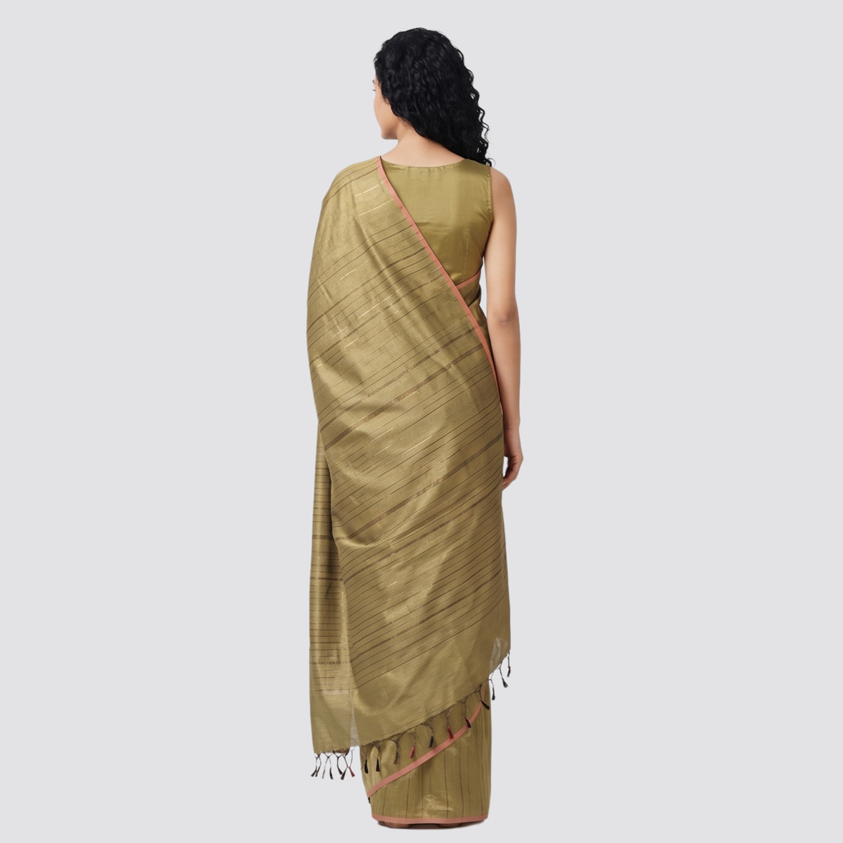 JHOOM Handwoven Tussar Silk Saree - Lemon green