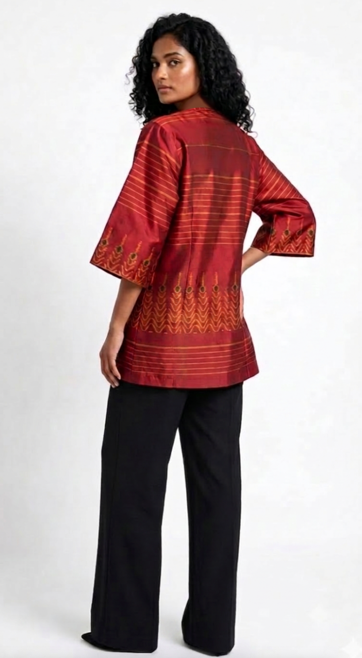 Handwoven ikat Silk Reversible Jacket Red