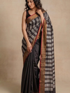 Jal Stripe Handwoven Tussar Silk Saree - Black