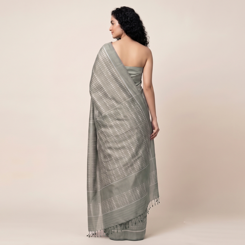 Baarish Handwoven Ikat Silk Saree - Silver