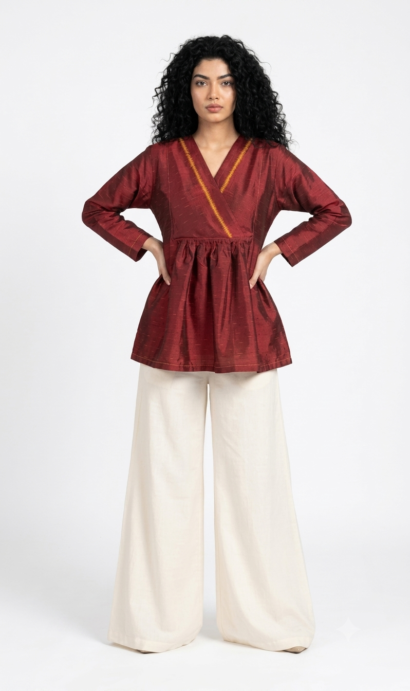 Handwoven Ikat Silk Tunic Red