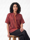 Handwoven Ikat Silk Shirt (jharna) Maroon