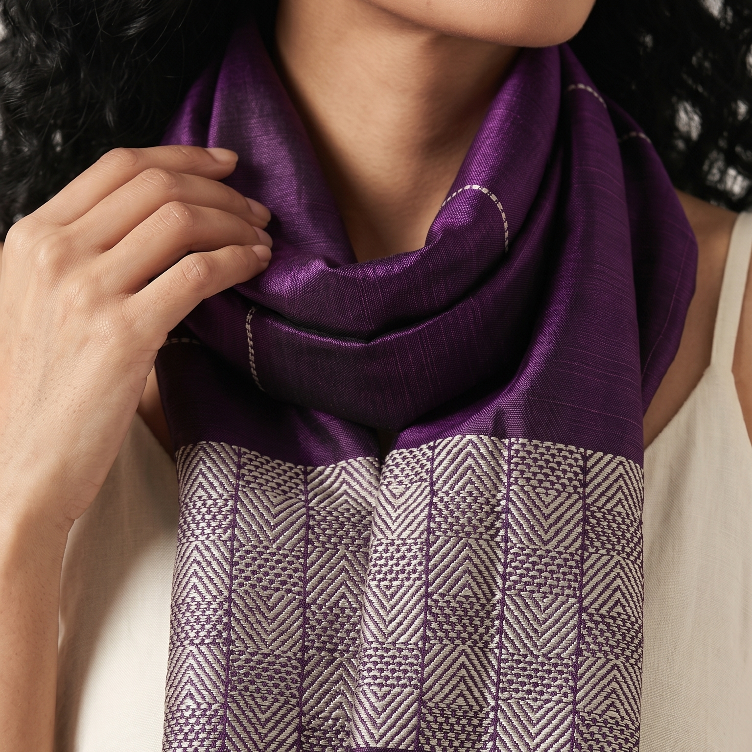 Tussar Silk Stole - Amethyst