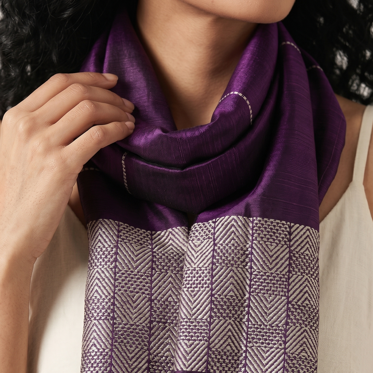 Tussar Silk Stole - Amethyst