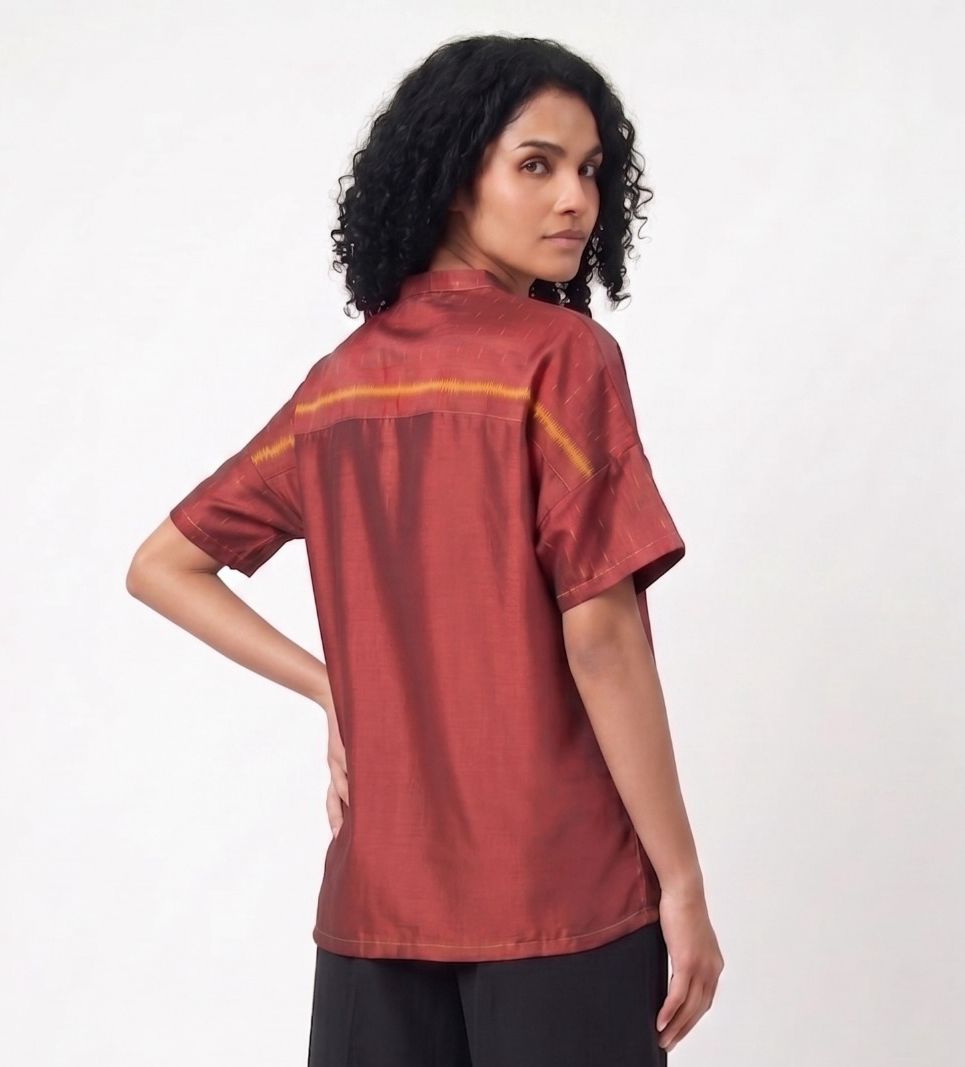 Handwoven Ikat Silk Shirt (jharna) Maroon