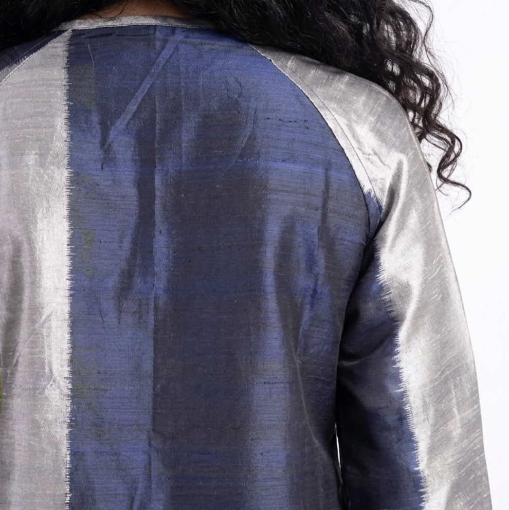 Handwoven Ikat Silk Kurta Dress Indigo