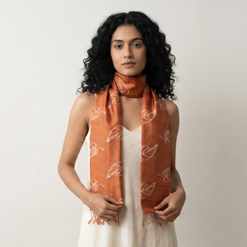 Ikat Silk Stole ND - Orange