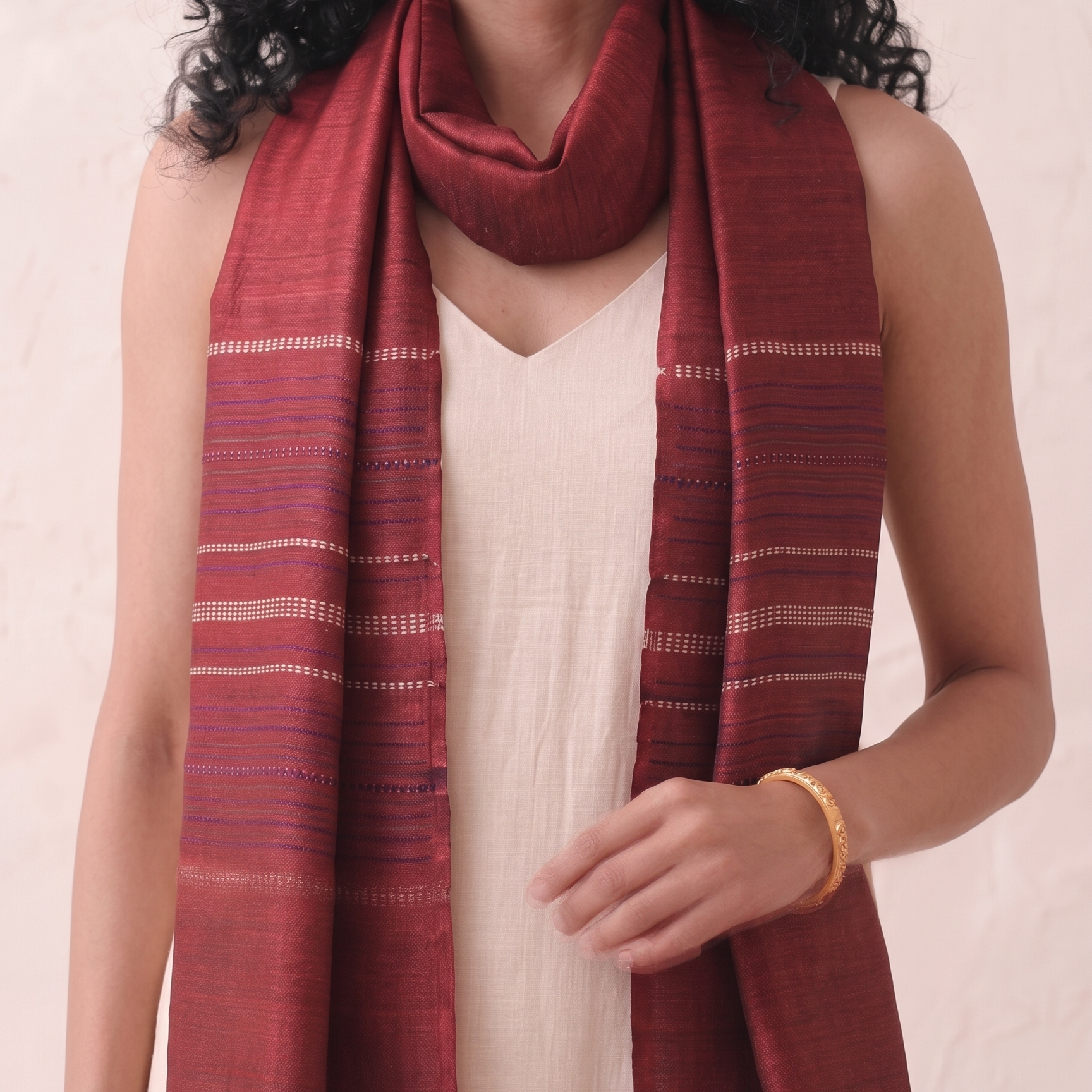 Tussar Silk Beej Stole - Red