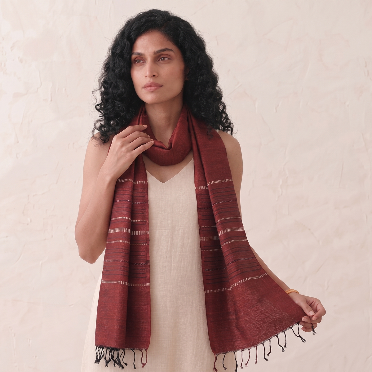 Tussar Silk Beej Stole - Red