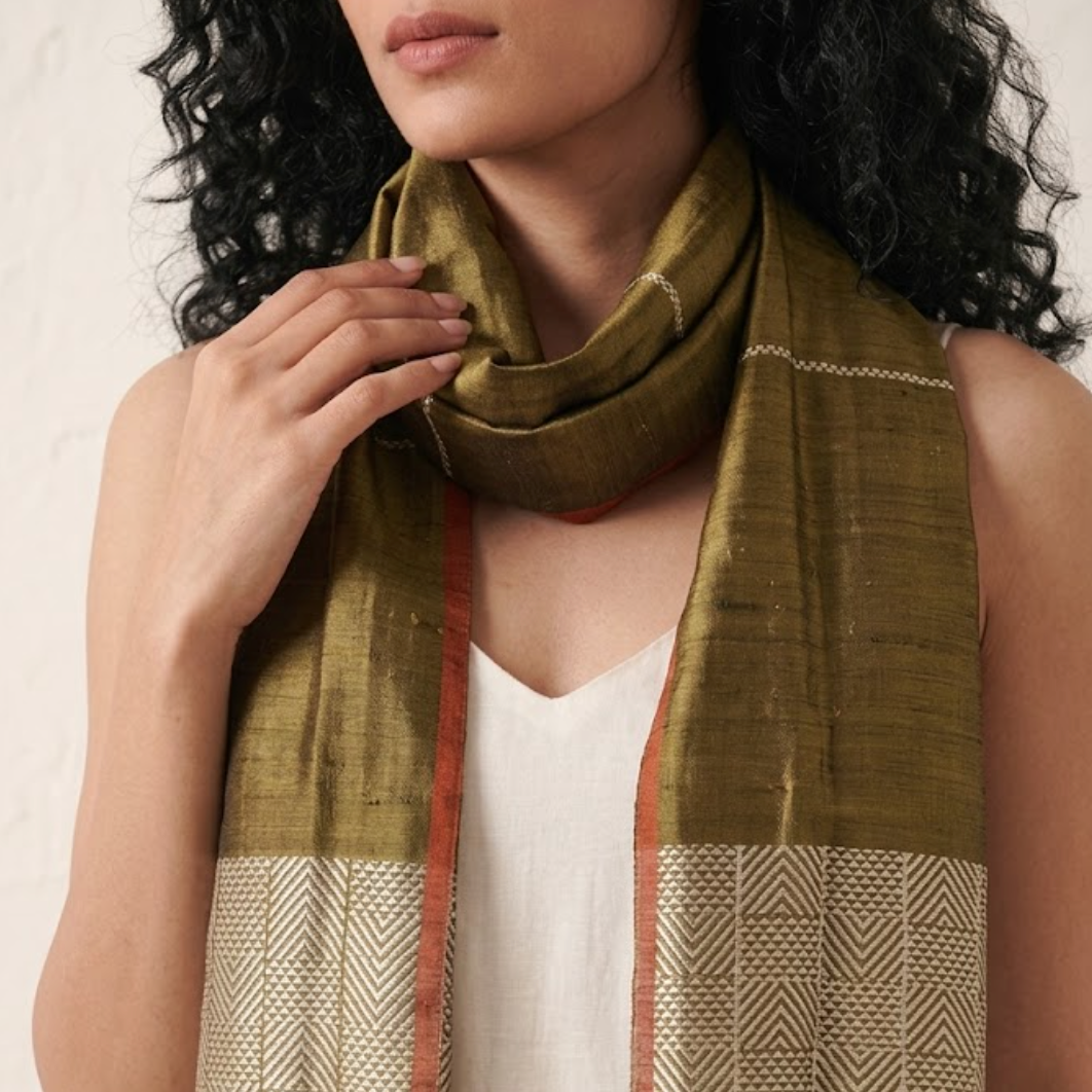Tussar Silk Stole - Henna Green