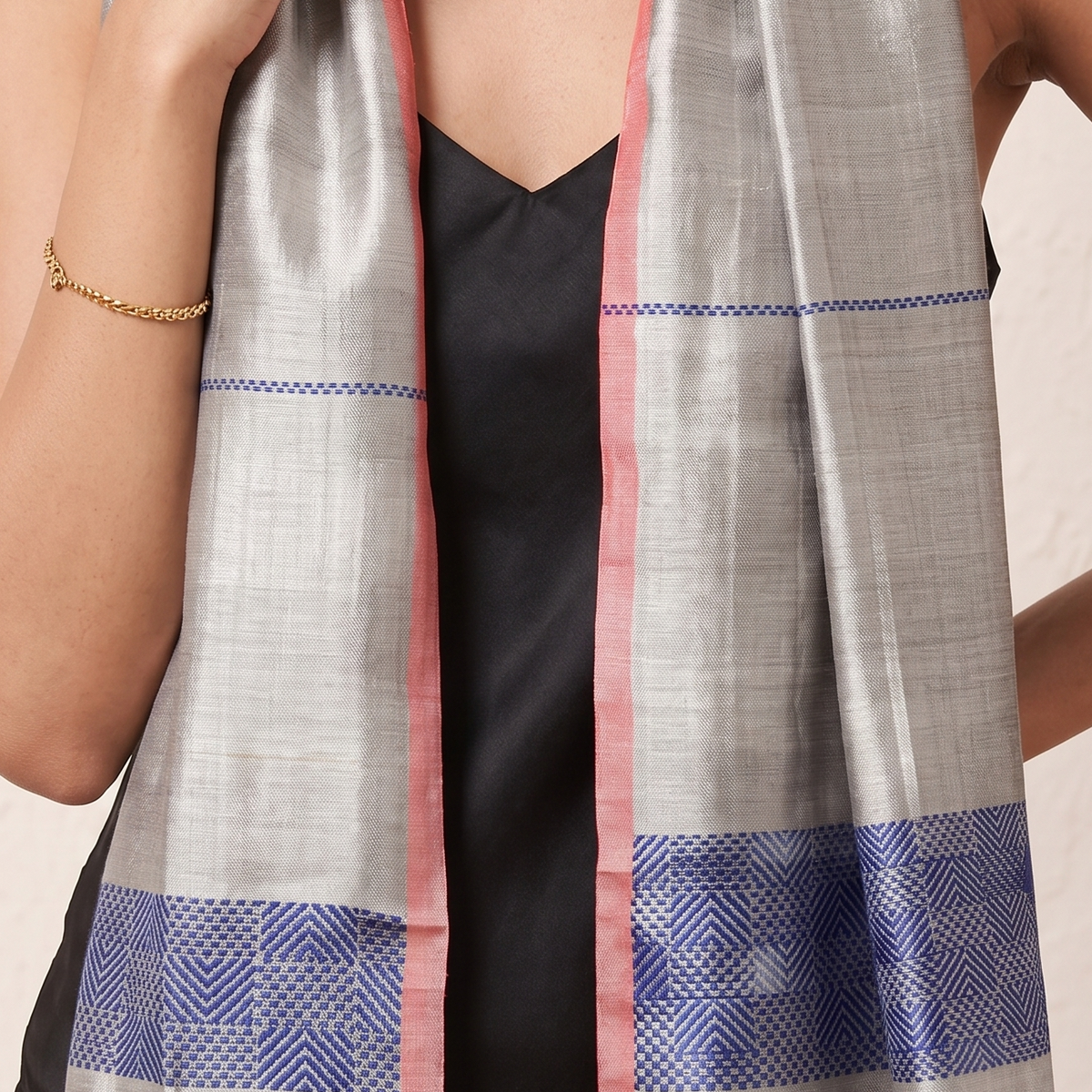 Tussar Silk Stole - Silver Blue