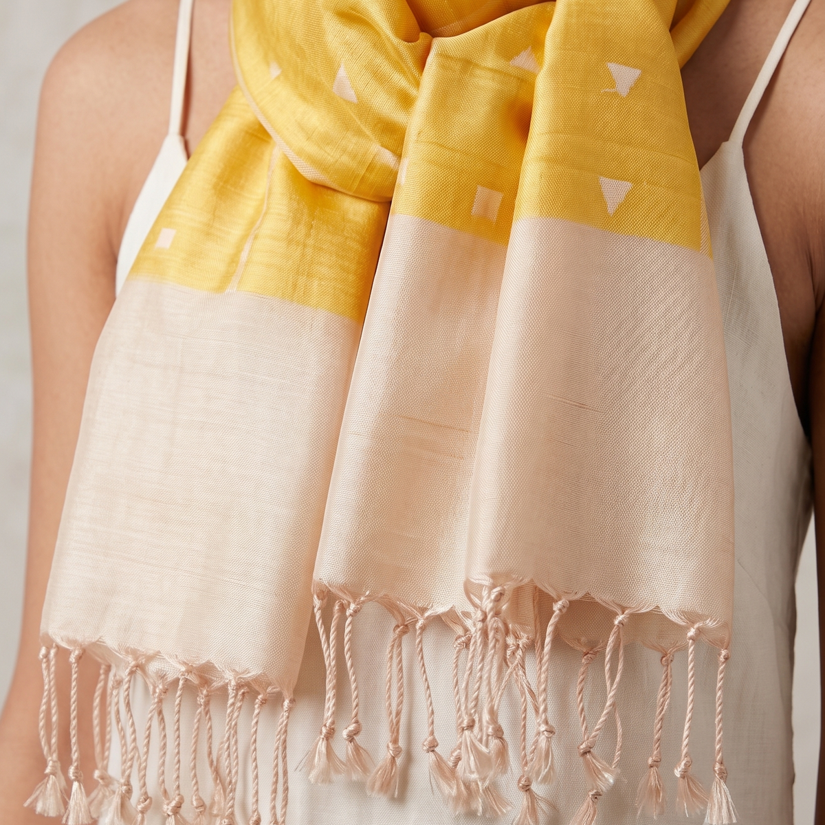 Ikat Silk Stole ND - Yellow