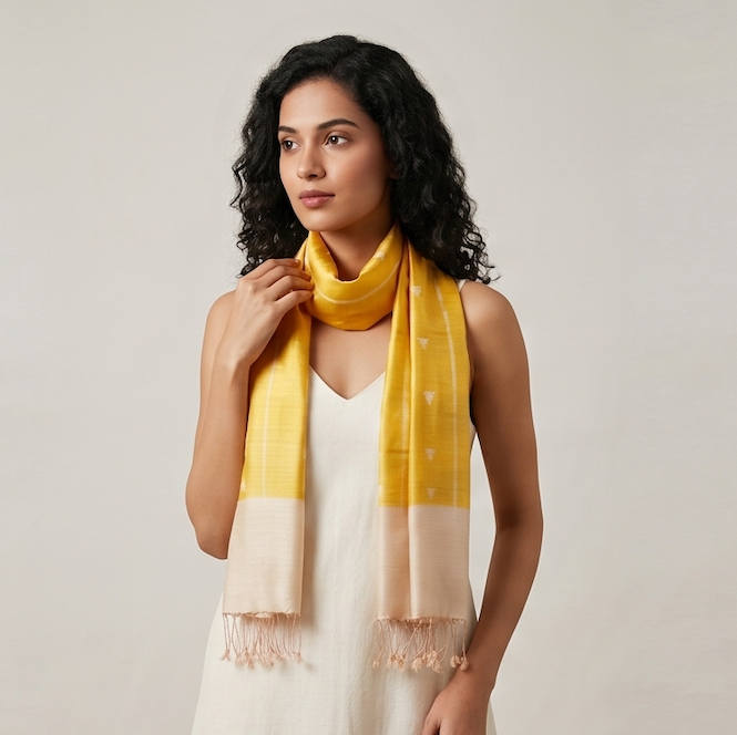 Ikat Silk Stole ND - Yellow
