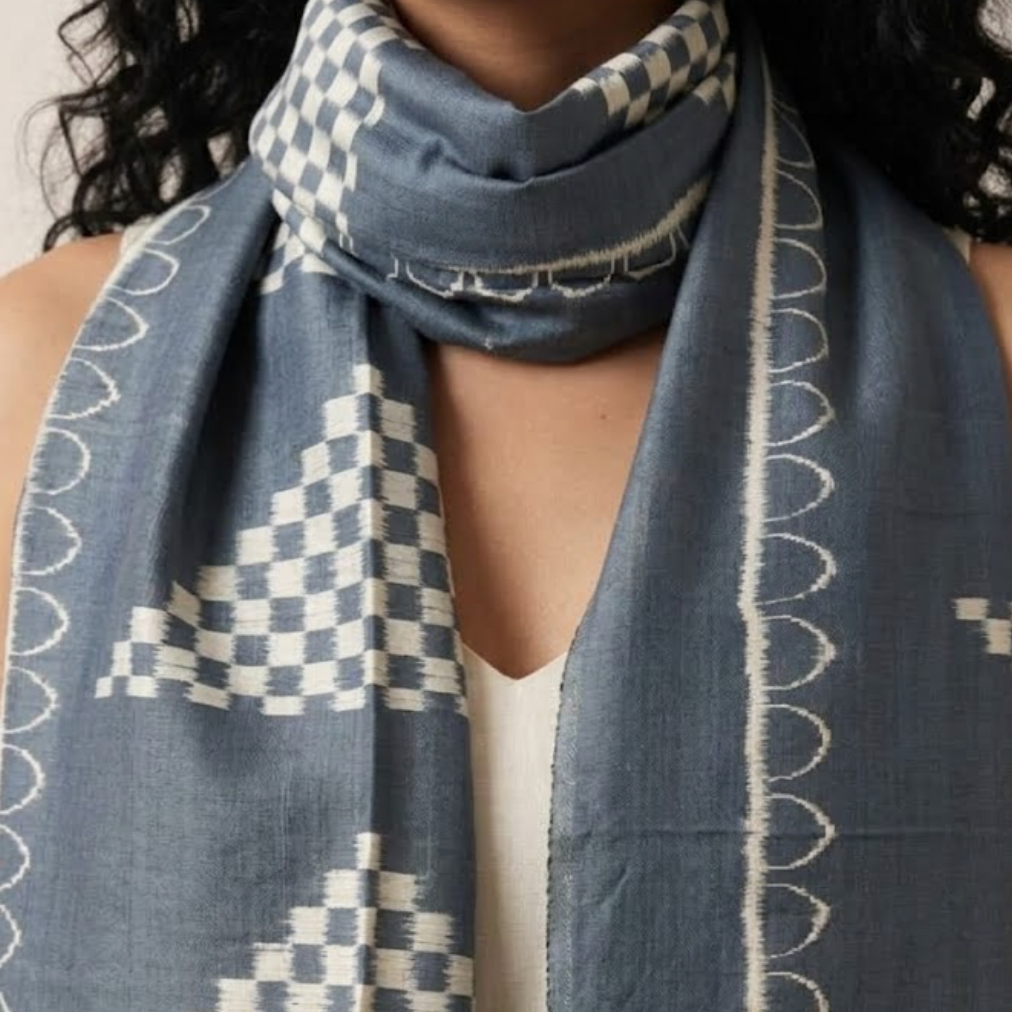 Ikat Silk Stole ND - Grey