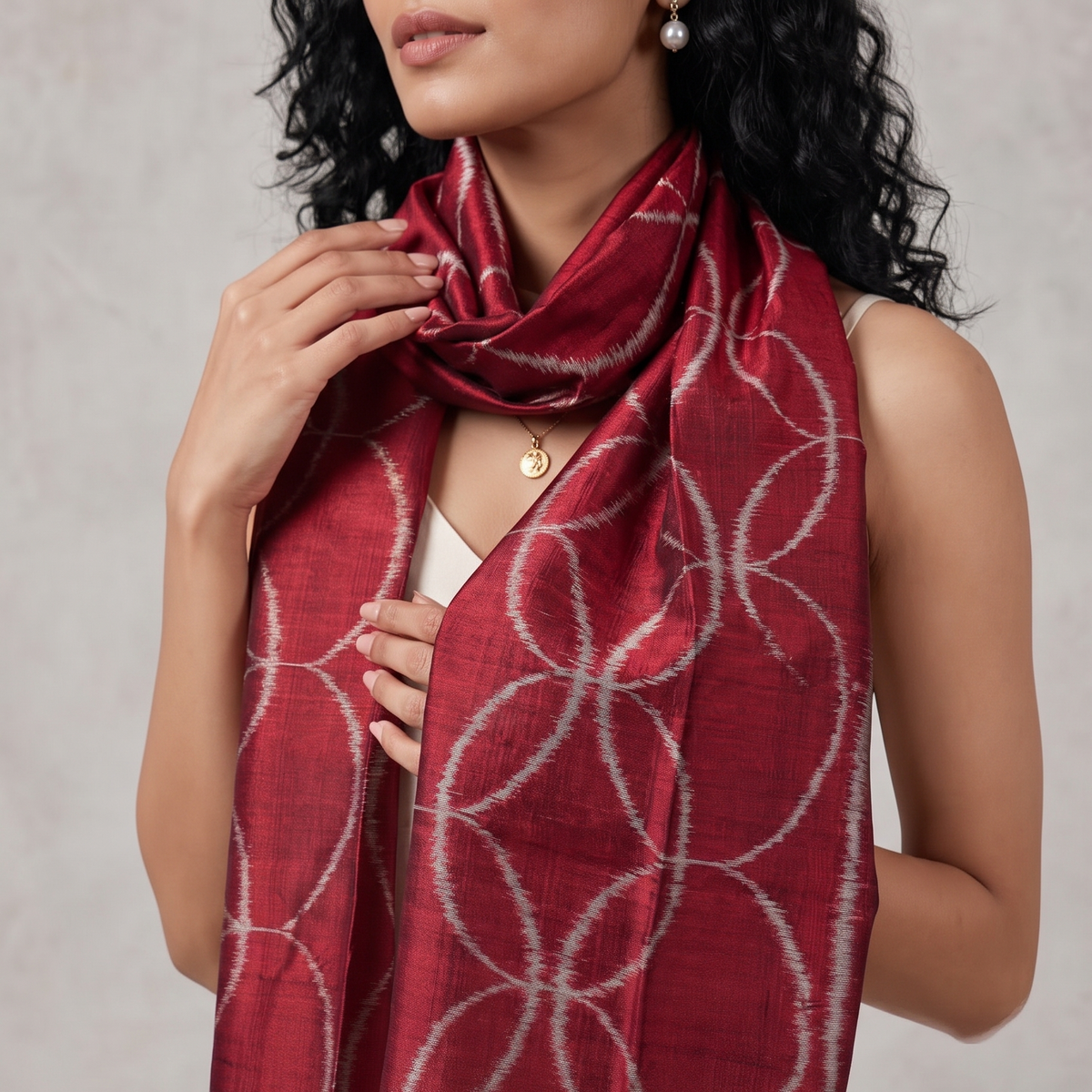 Ikat Silk Stole - Red