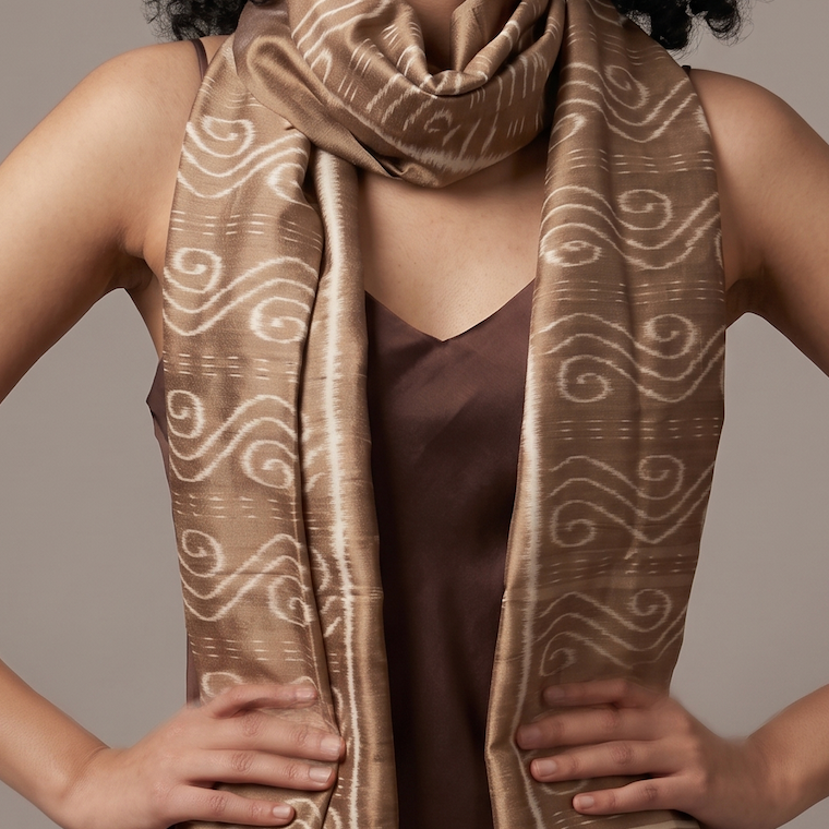 Ikat Silk Stole - Dull Gold