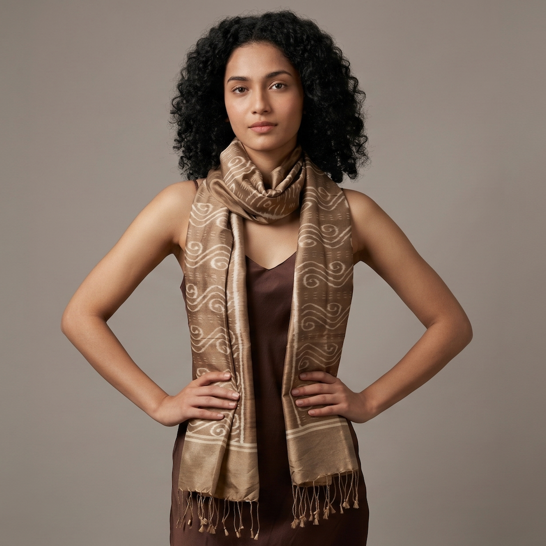 Ikat Silk Stole - Dull Gold