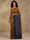Noor Handwoven Ikat Silk Saree - Gold Indigo