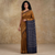 Noor Handwoven Ikat Silk Saree - Gold Indigo
