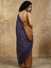 Noor Handwoven Ikat Silk Saree - Gold Indigo
