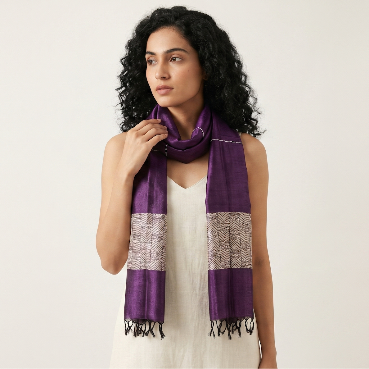 Tussar Silk Stole - Amethyst