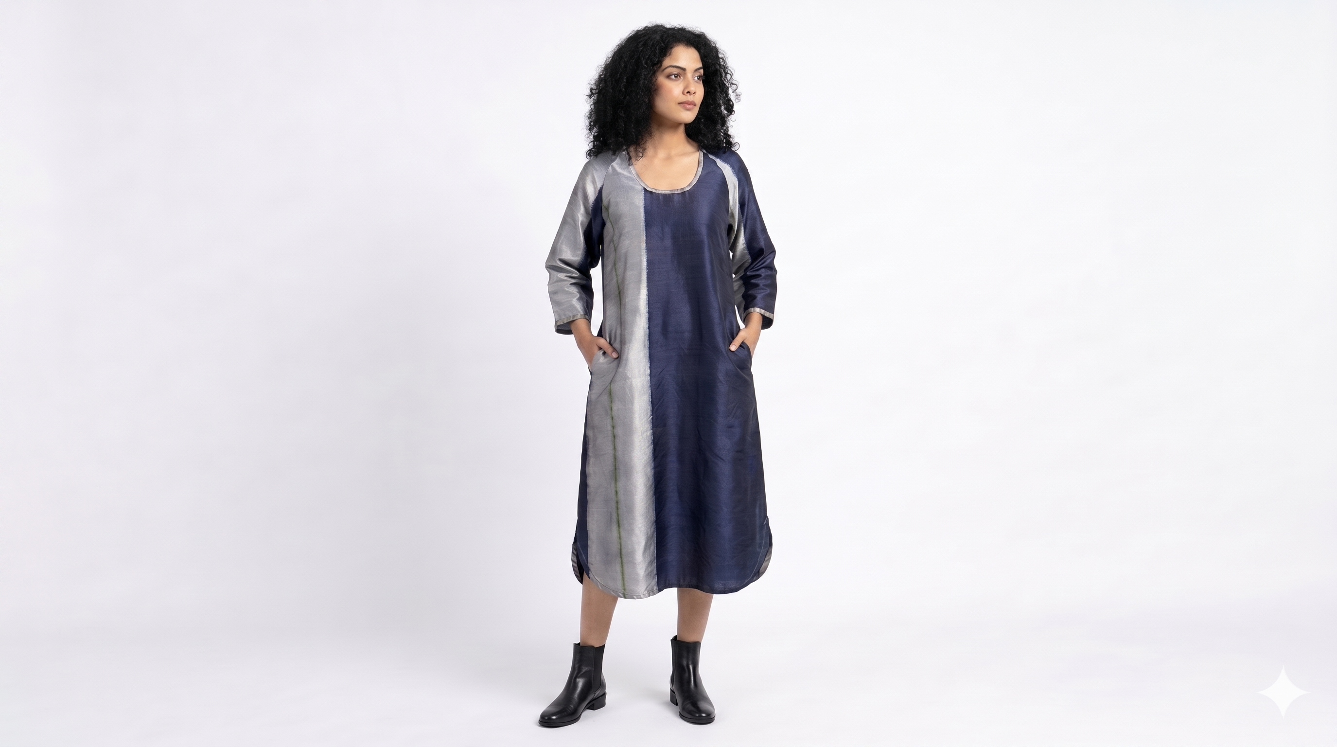 Handwoven Ikat Silk Kurta Dress Indigo