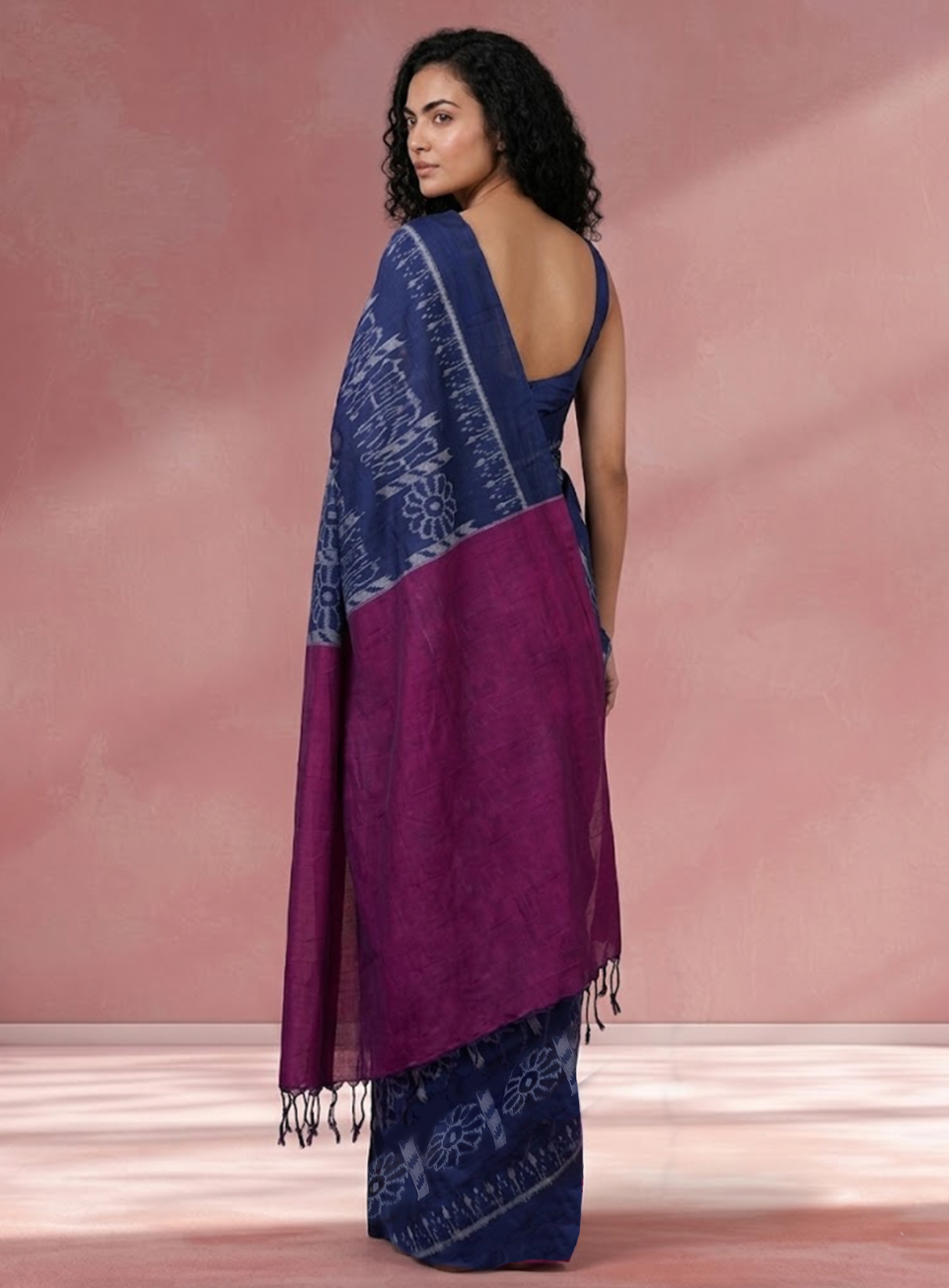 KHANDUA Handloom Cotton Ikat Saree - Indigo