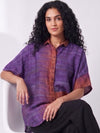 Handwoven Ikat Ahimsa Silk Shirt (Bijli) - Purple