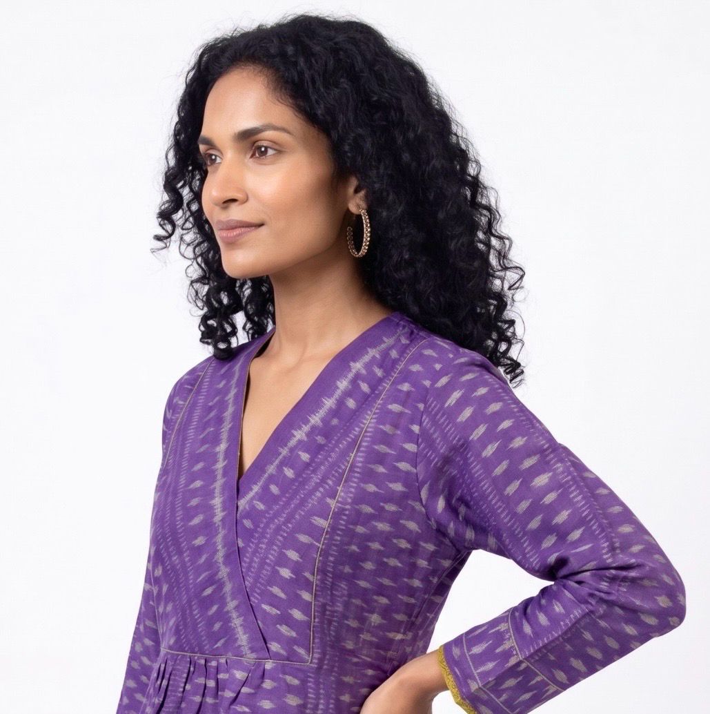 Handwoven Ikat Tussar Silk Tunic Purple