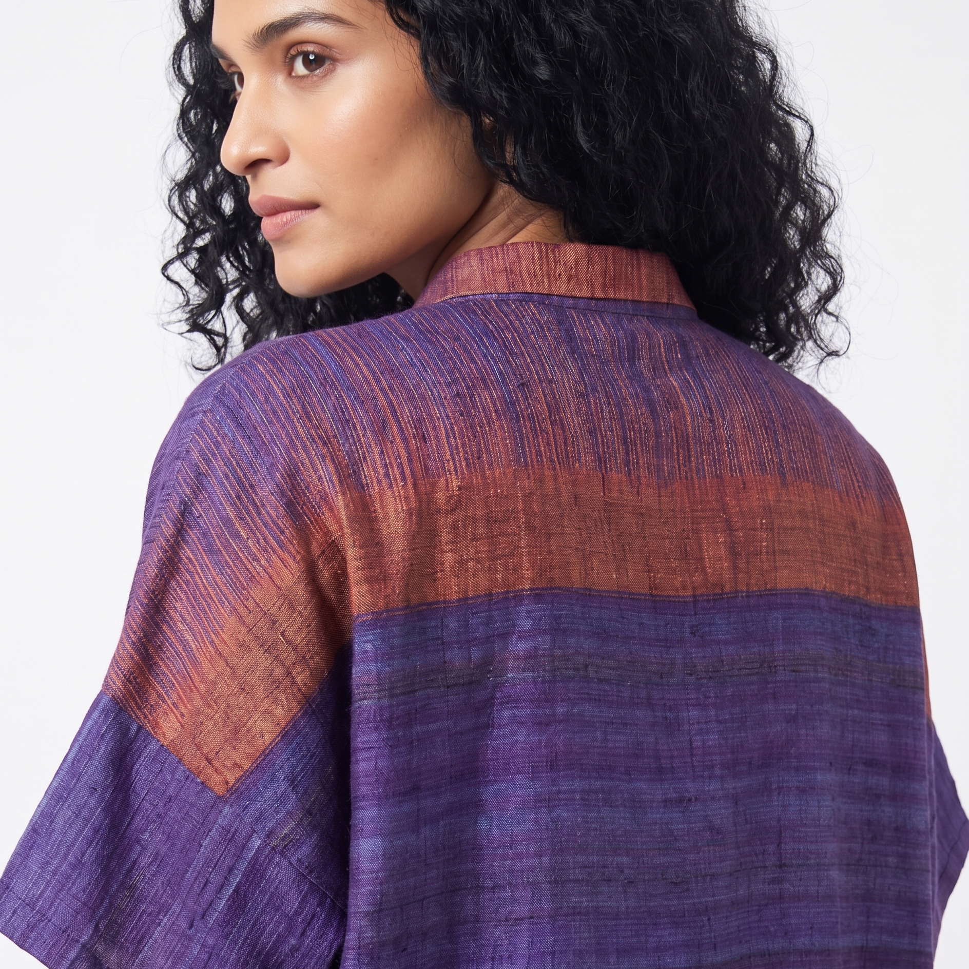 Handwoven Ikat Ahimsa Silk Shirt (Bijli) - Purple