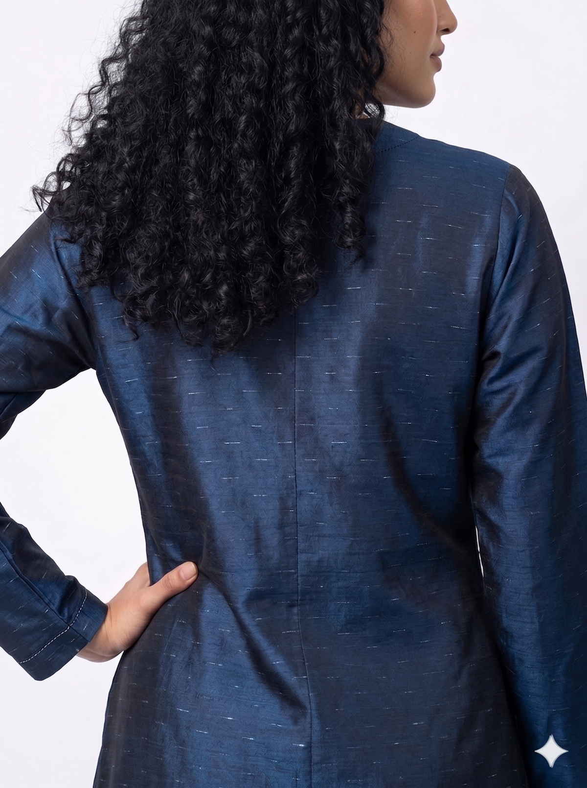 Handwoven Ikat Silk Reversible Long Jacket Indigo